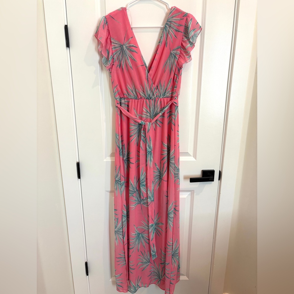 Peach Love California Beach Palm Tree Maxi Dress, Size Medium